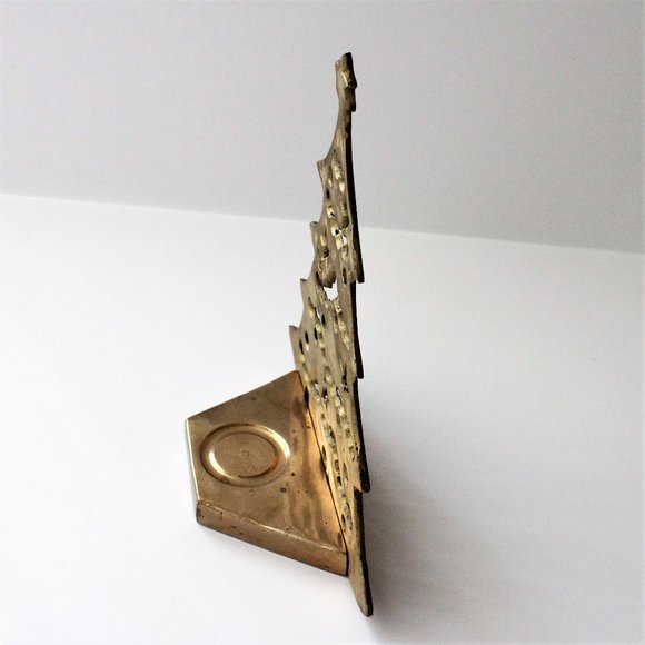 Brass Christmas Tree Votive Candle Holder Patina Cut Out Patina XMAS Holiday - Picture 3 of 11